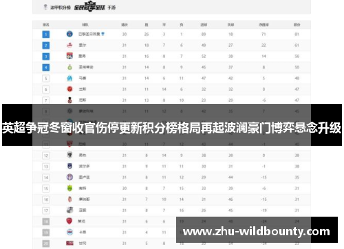 英超争冠冬窗收官伤停更新积分榜格局再起波澜豪门博弈悬念升级 英超争冠冬窗收官伤停更新积分榜格局再起波澜豪门博弈悬念升级